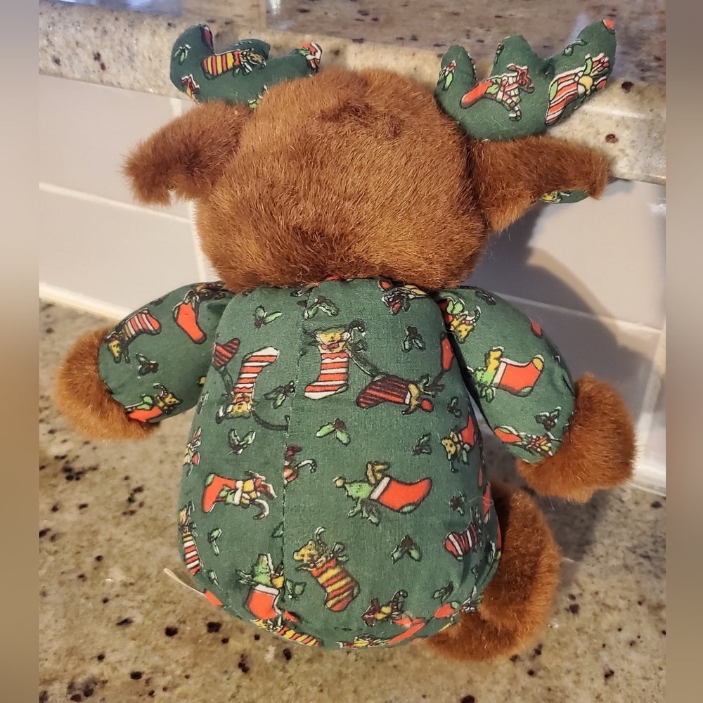 Vintage 11" Christmas Reindeer Plush Stuffed Animal Green and Red - Picture 2 of 6